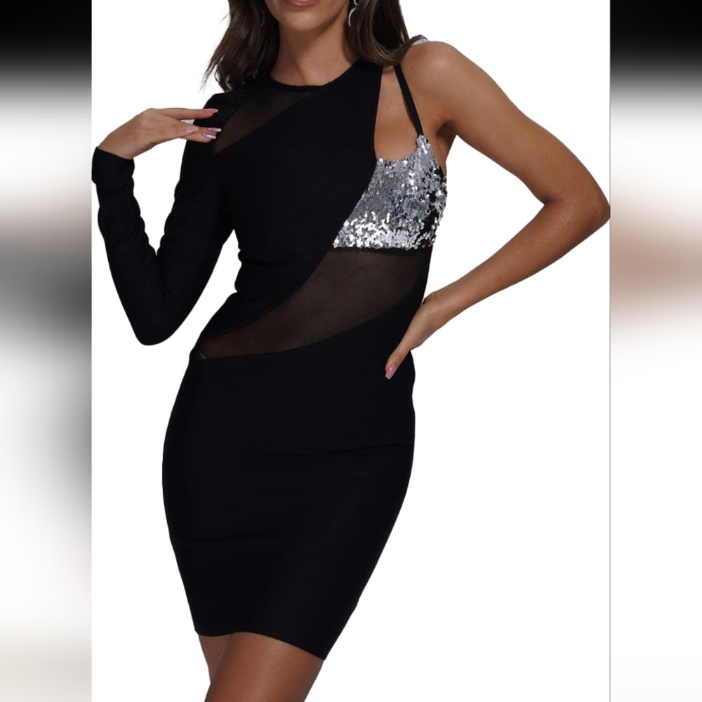 Elegant Black and Silver Sequin Dress
